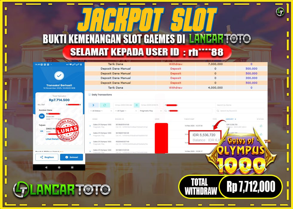 LANCARTOTO MAXWIN GAME GATES of OLYMPUS 1000! Rp.7,712.000.,- LUNAS